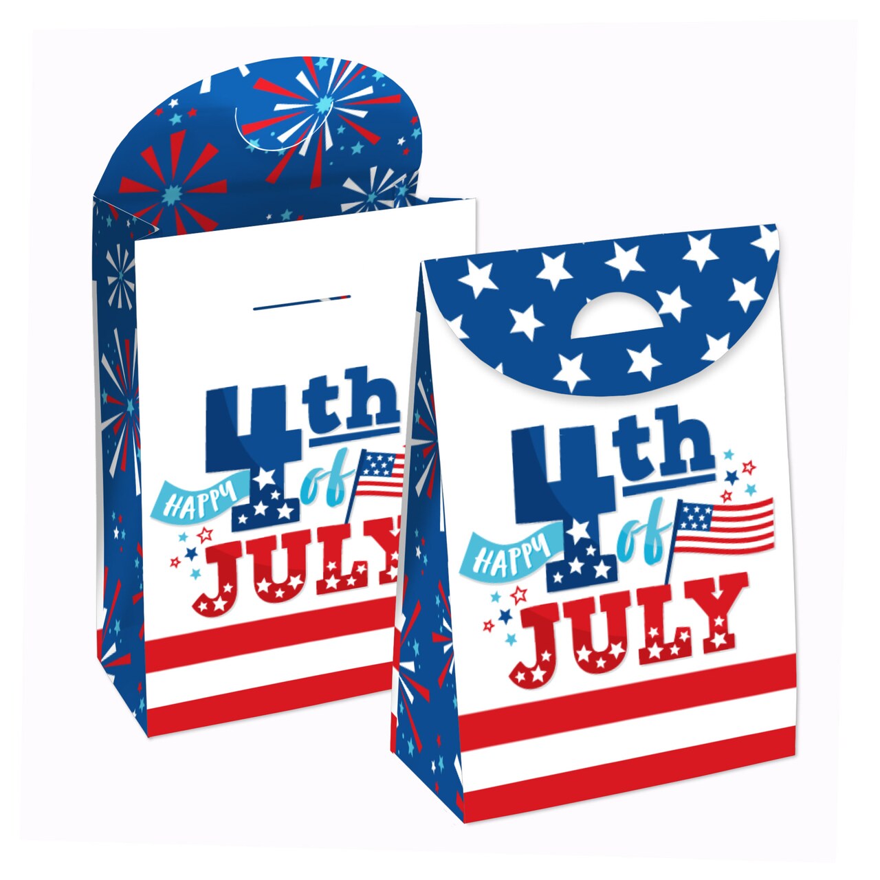 Big Dot of Happiness Firecracker 4th of July - Red, White and Royal Blue Gift Favor Bags - Party Goodie Boxes - Set of 12